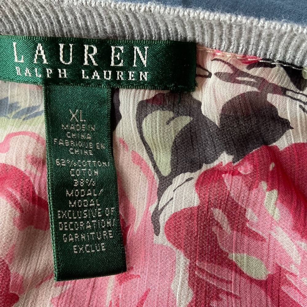 Lauren Ralph Lauren Grey Sweater Floral Chiffon Hem XL - Picture 4 of 5